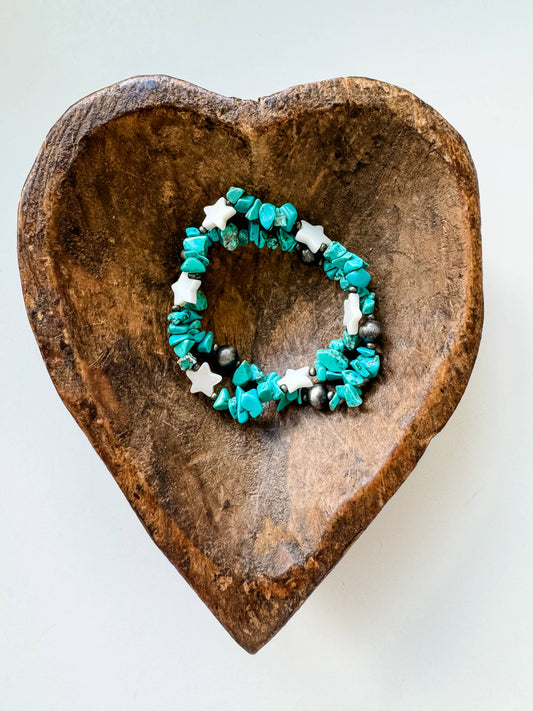 Turquoise Star Stretch Stackable Bracelet Set