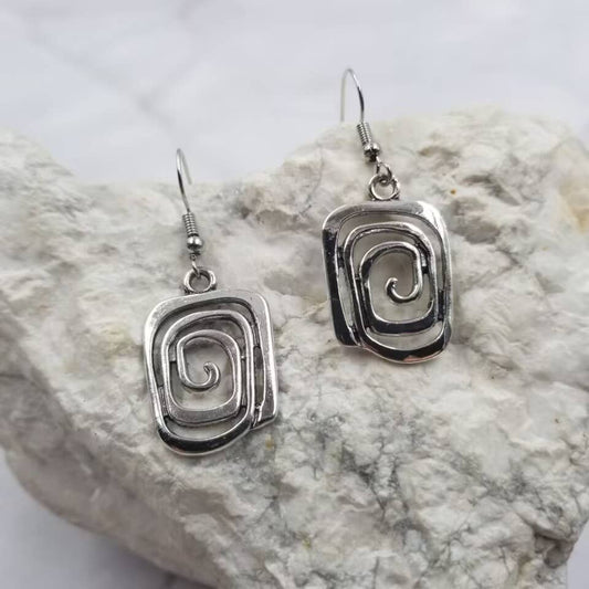 Vintage Silver Square Spiral Earrings