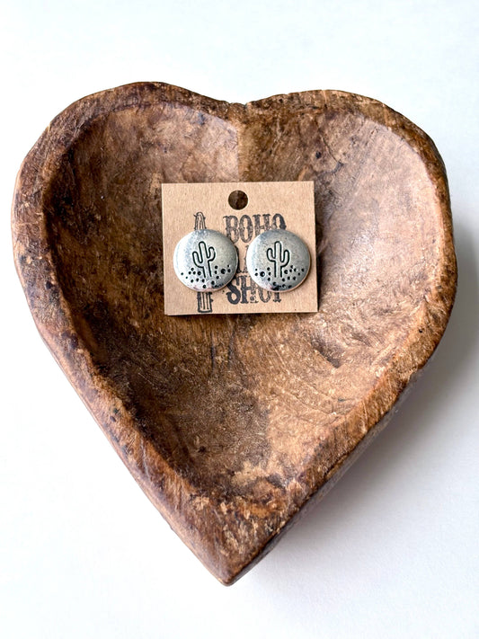 Western Cactus Round Stud Earrings
