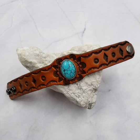 Turquoise Brown Leather Bracelet