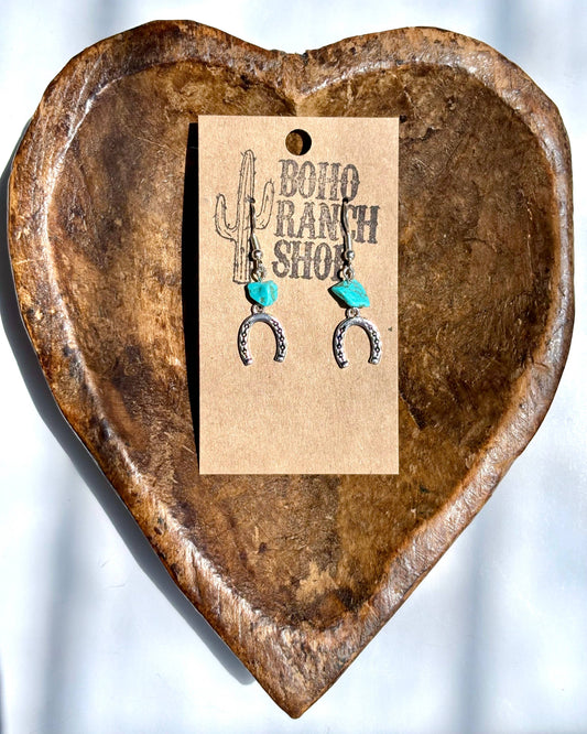 Western Horseshoe Turquoise Stone Drop Earrings