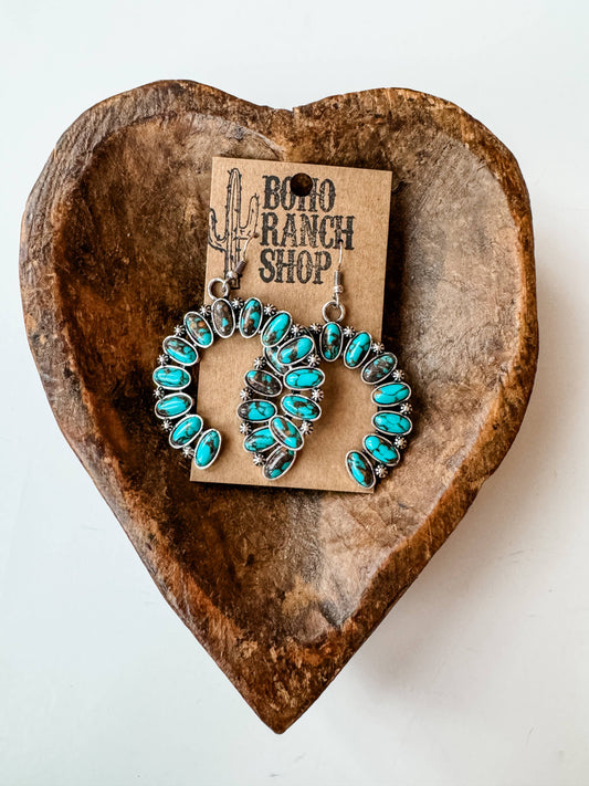 Western Squash Blossom Stone Stud Earrings