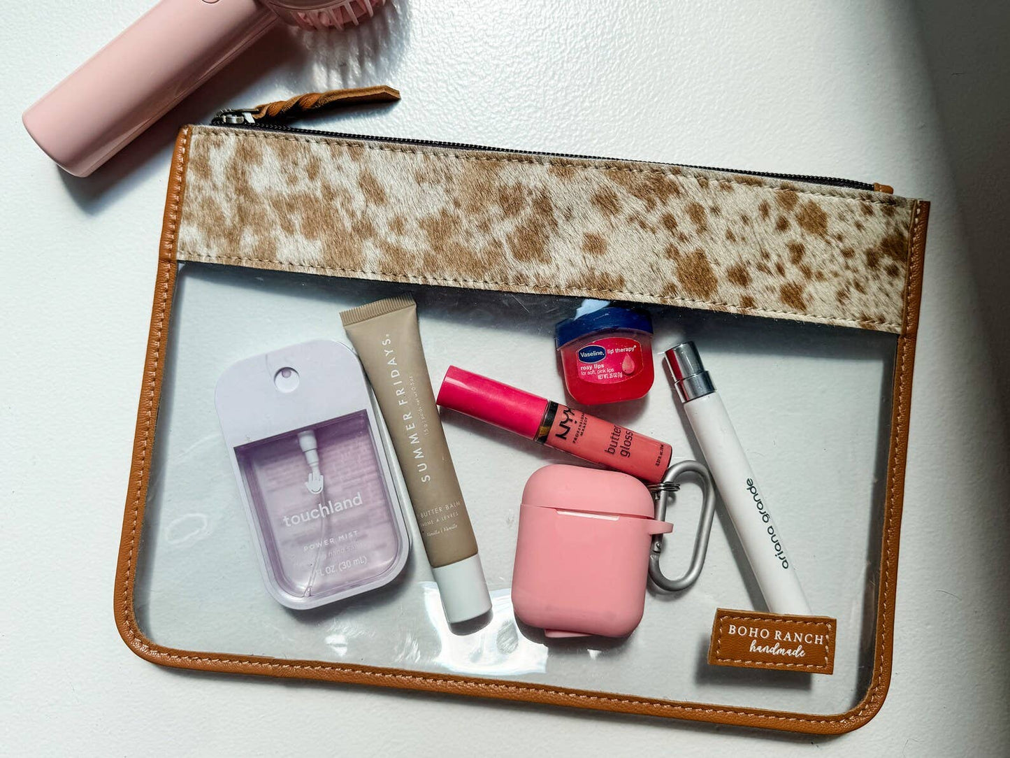 Cowhide Clear Toiletry Makeup Bag