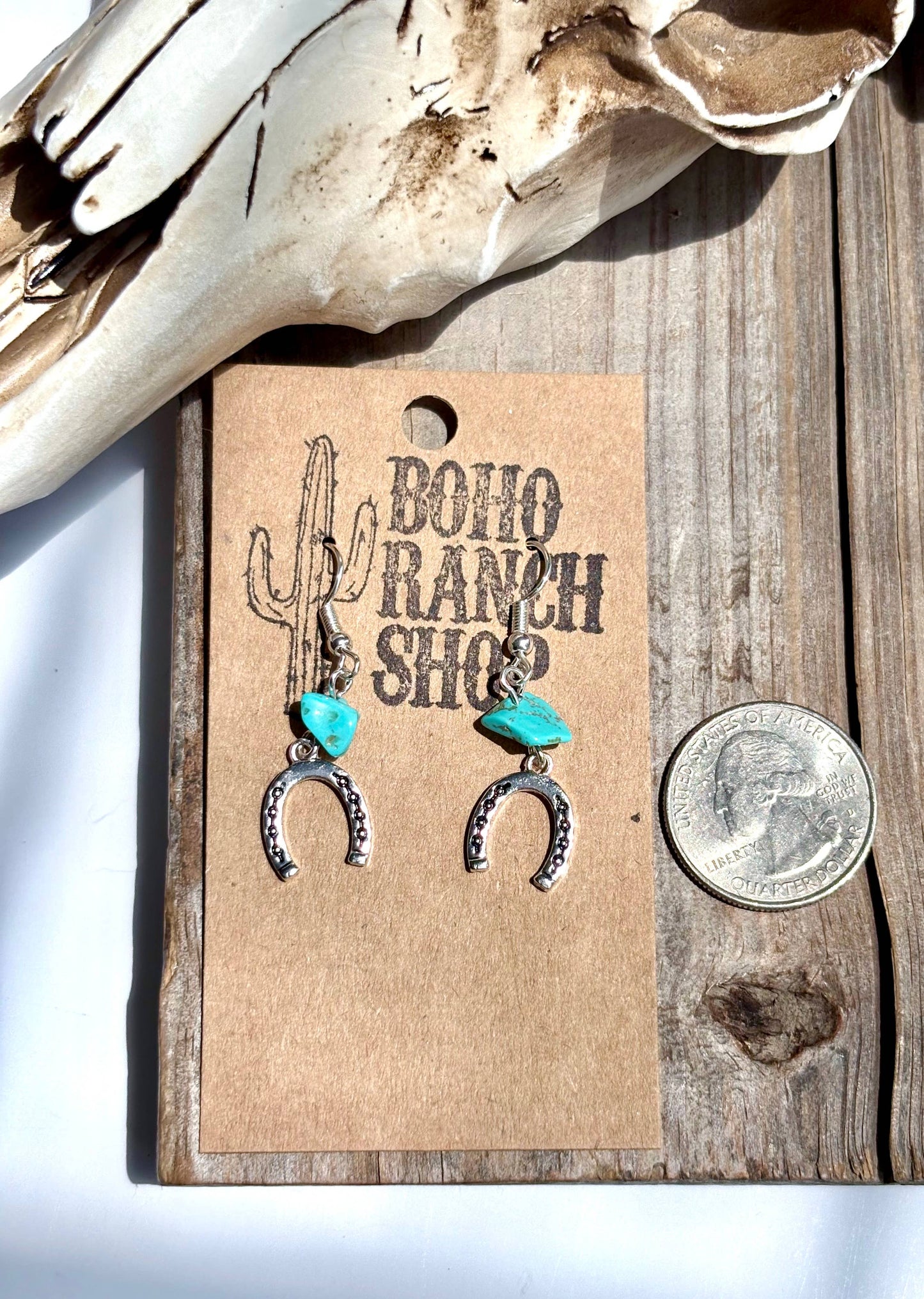 Western Horseshoe Turquoise Stone Drop Earrings