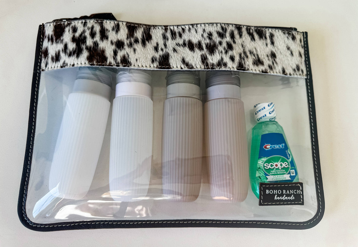 Cowhide Clear Toiletry Makeup Bag