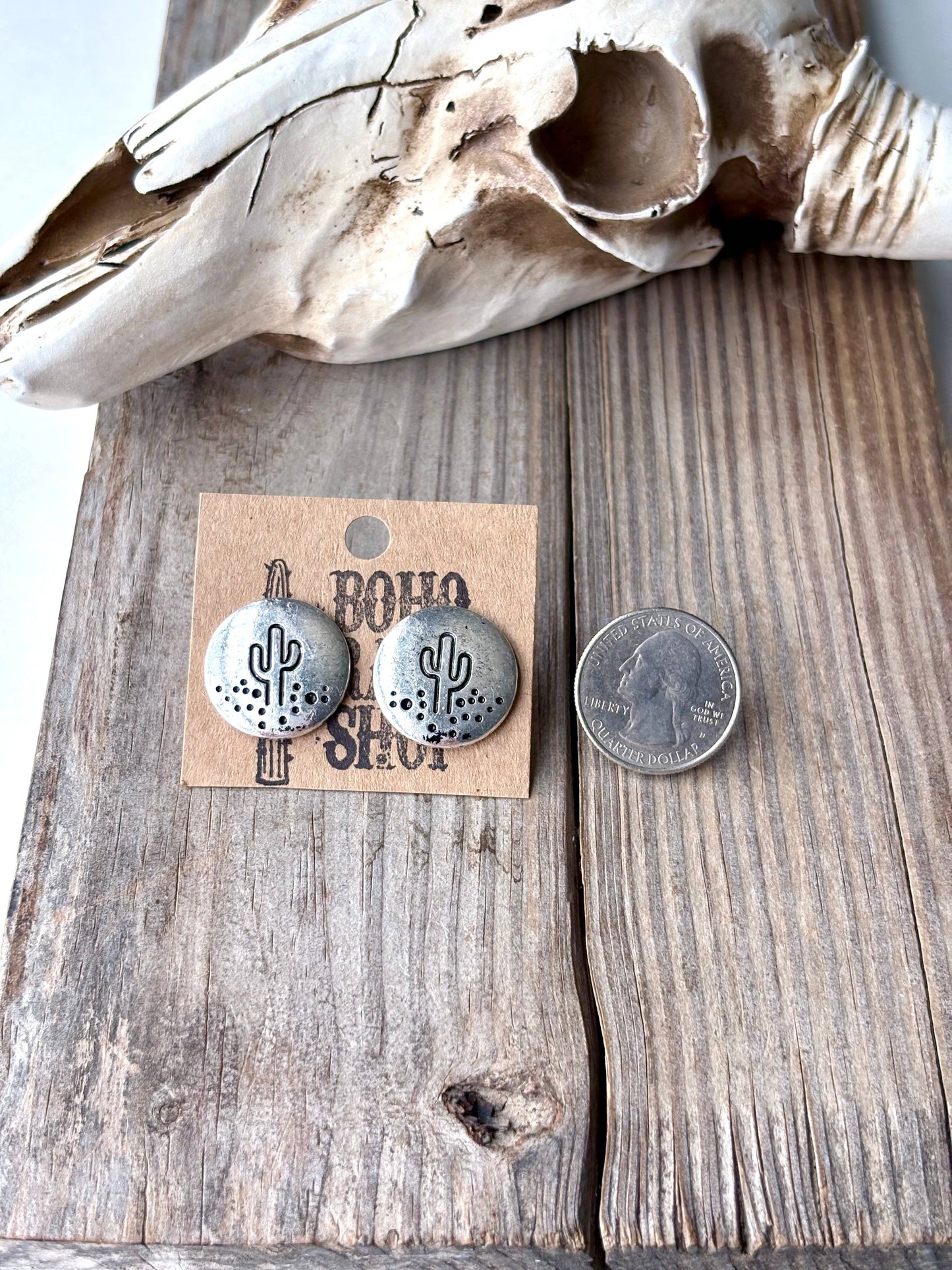 Western Cactus Round Stud Earrings