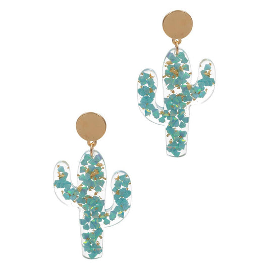 Glitter Cactus Pendant Post Earring