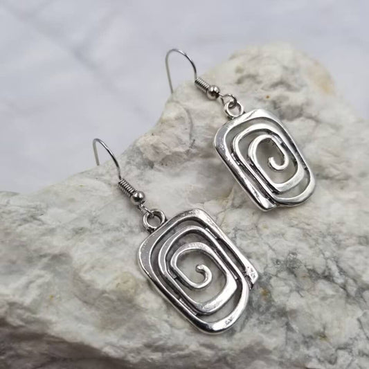 Vintage Silver Square Spiral Earrings