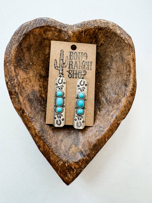 Western Stamped Design Bar Dangle Earrings