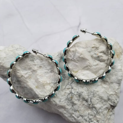 Turquoise Stone Bead Hoop Earrings