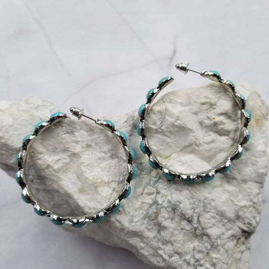 Turquoise Stone Bead Hoop Earrings