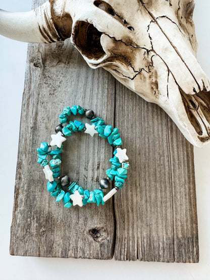 Turquoise Star Stretch Stackable Bracelet Set