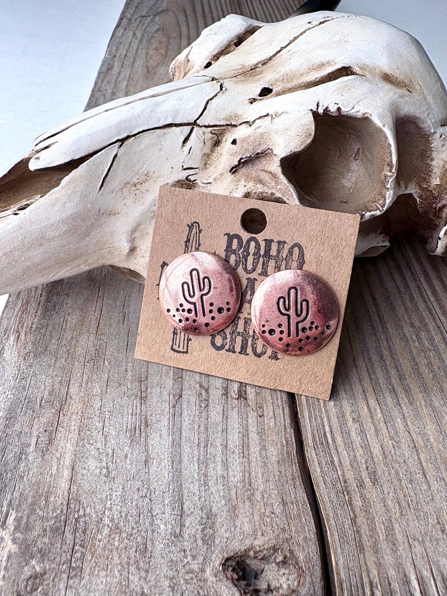 Western Cactus Round Stud Earrings