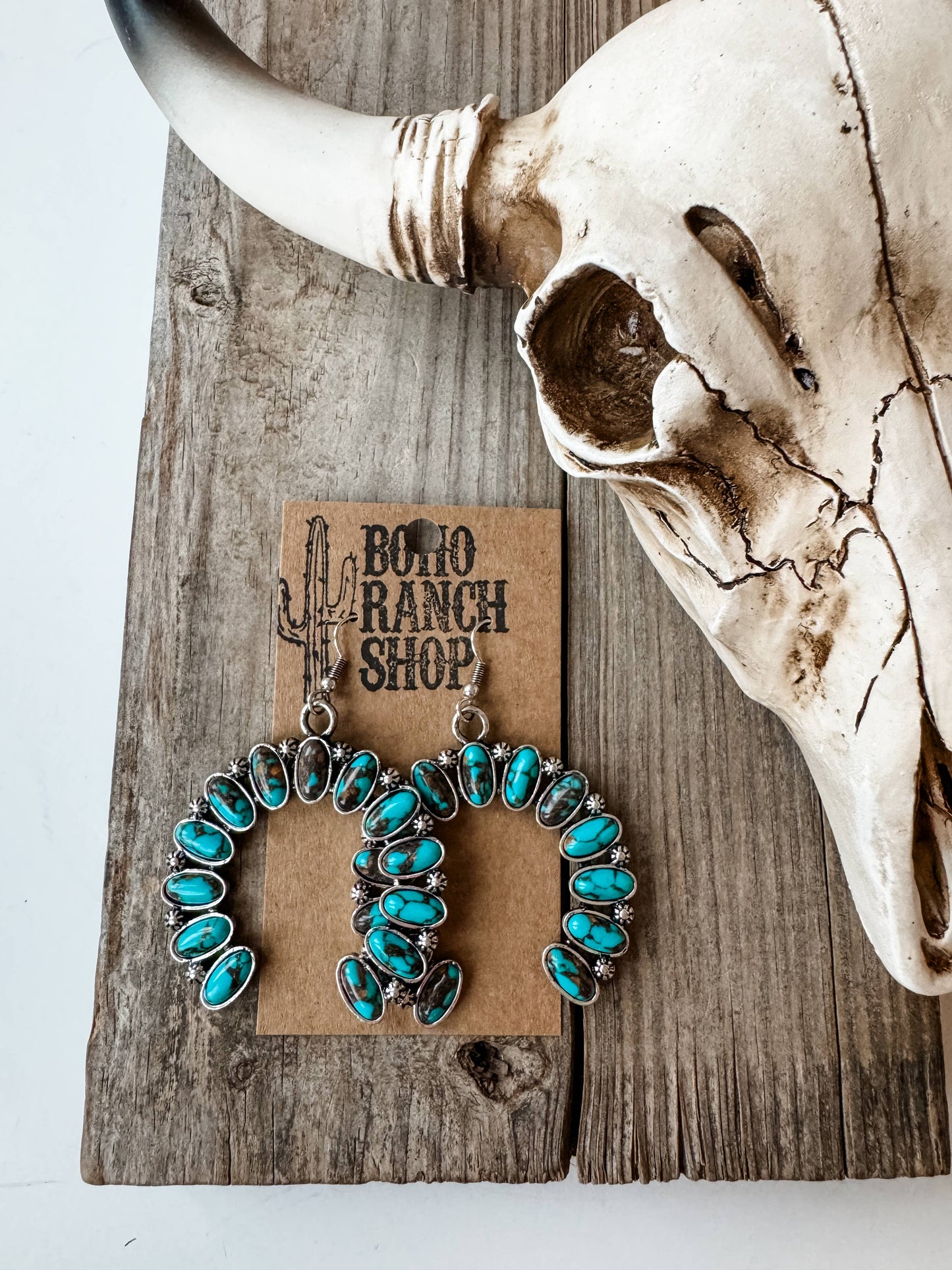 Western Squash Blossom Stone Stud Earrings