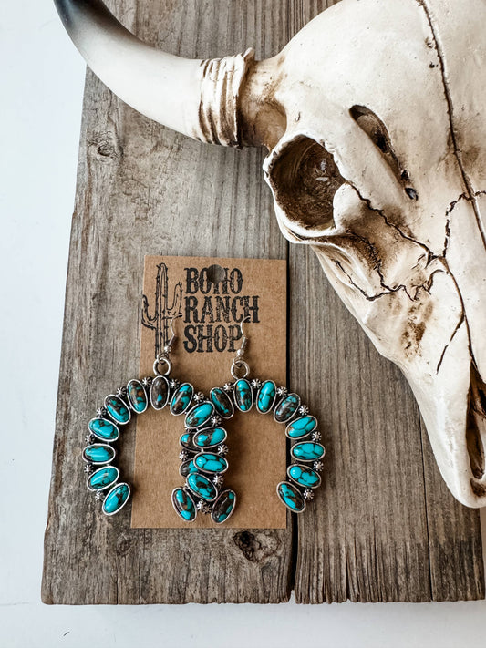 Western Squash Blossom Stone Stud Earrings