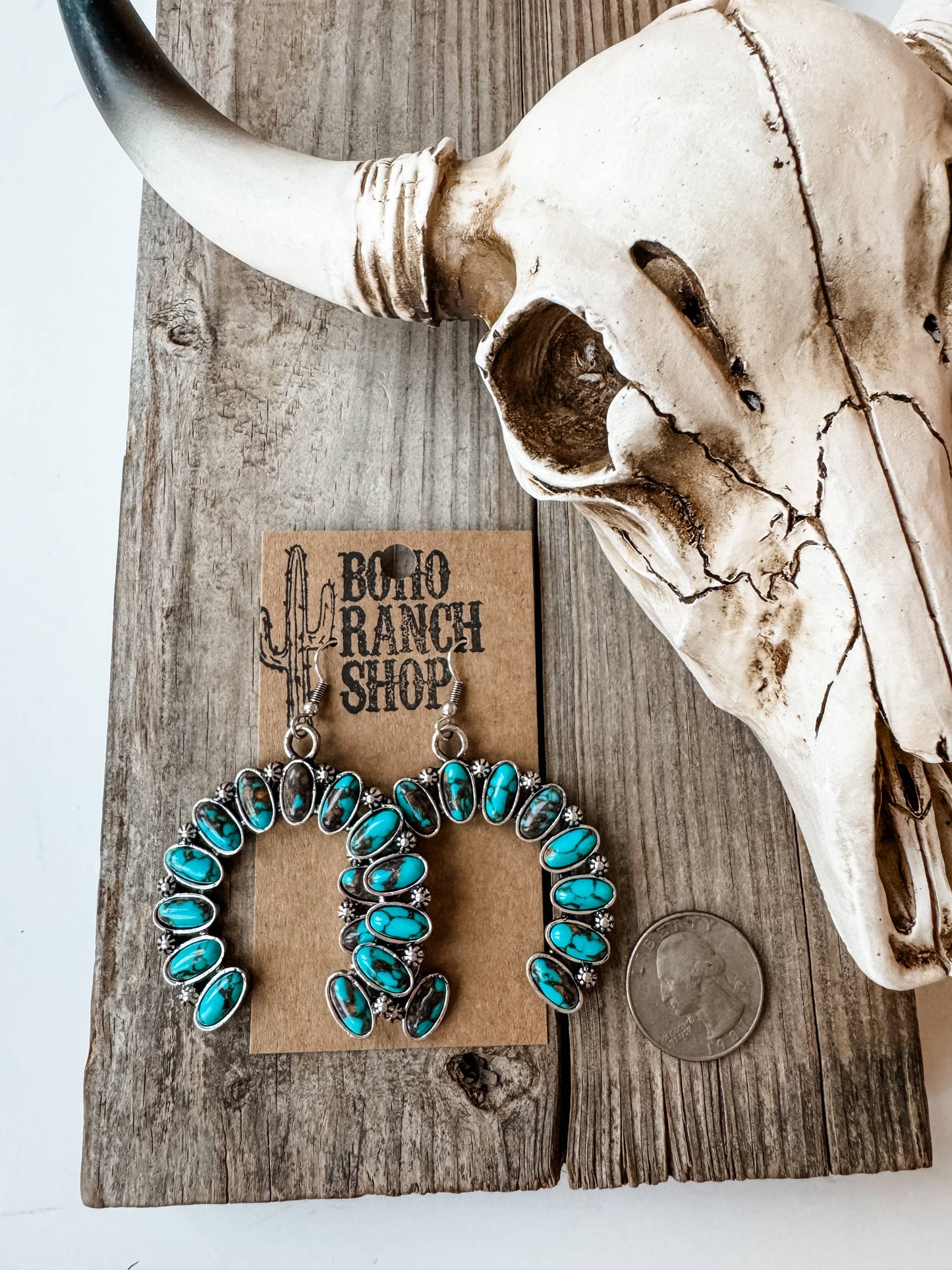 Western Squash Blossom Stone Stud Earrings