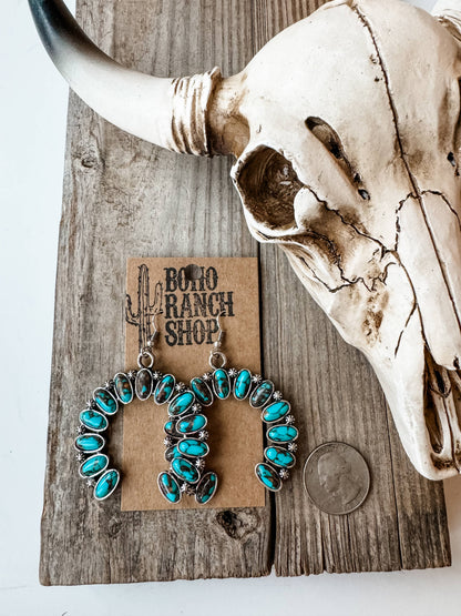 Western Squash Blossom Stone Stud Earrings