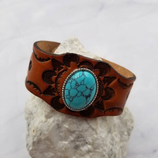 Turquoise Brown Leather Bracelet