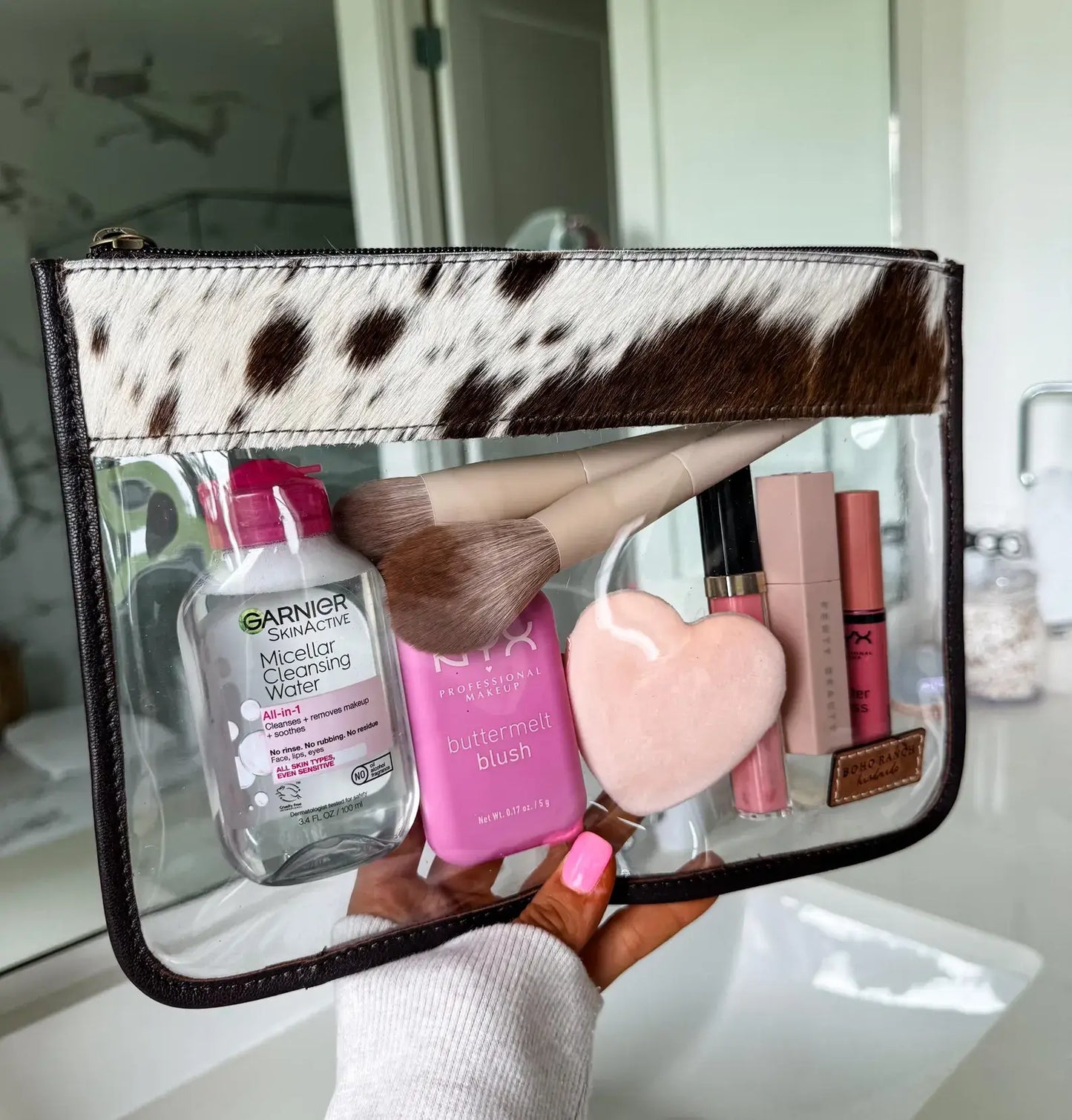 Cowhide Clear Toiletry Makeup Bag