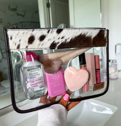 Cowhide Clear Toiletry Makeup Bag