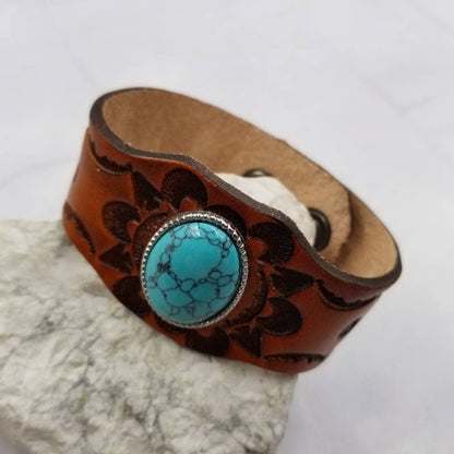 Turquoise Brown Leather Bracelet